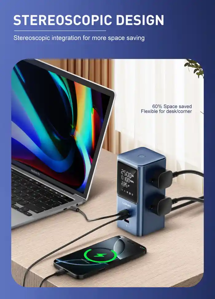 LDNIO SC2 Universal Power Socket Wall Mount Strip With PD USB Charging Ports 4 Way Outlet Extension Plug Socket